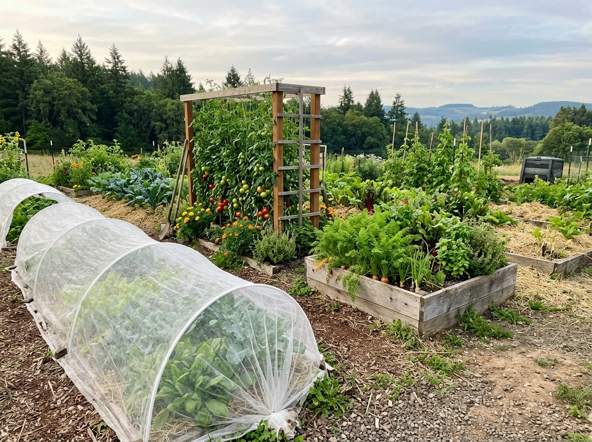 Oregon home garden with mixed vegetables across seasons